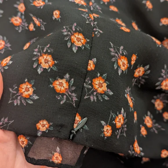 Silk Black Dress with Pink Floral Pattern - Picture 3 of 3